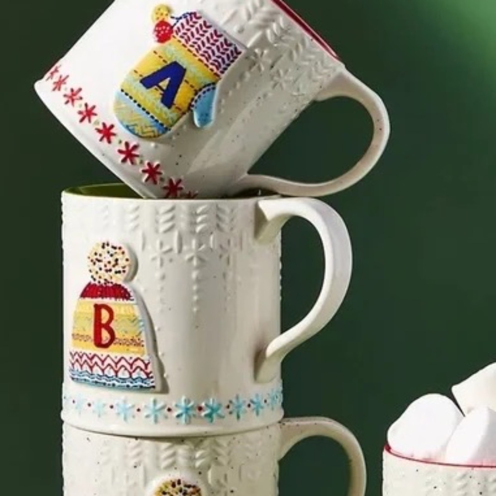 NWT Anthropologie Bundled Up Monogram Mug Letter  Christmas B